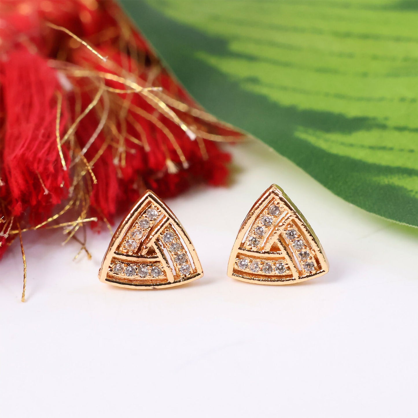 Gold Finish Triangle CZ Stud Earrings for Women – Elegant Daily & Party Wear