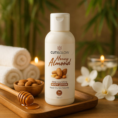Eyelet CutisGlow Honey Almond Deep Nourishing Body Lotion – Moisturizing & Skin Repair Formula for Dry Skin with 24-Hour Hydration (100ml)