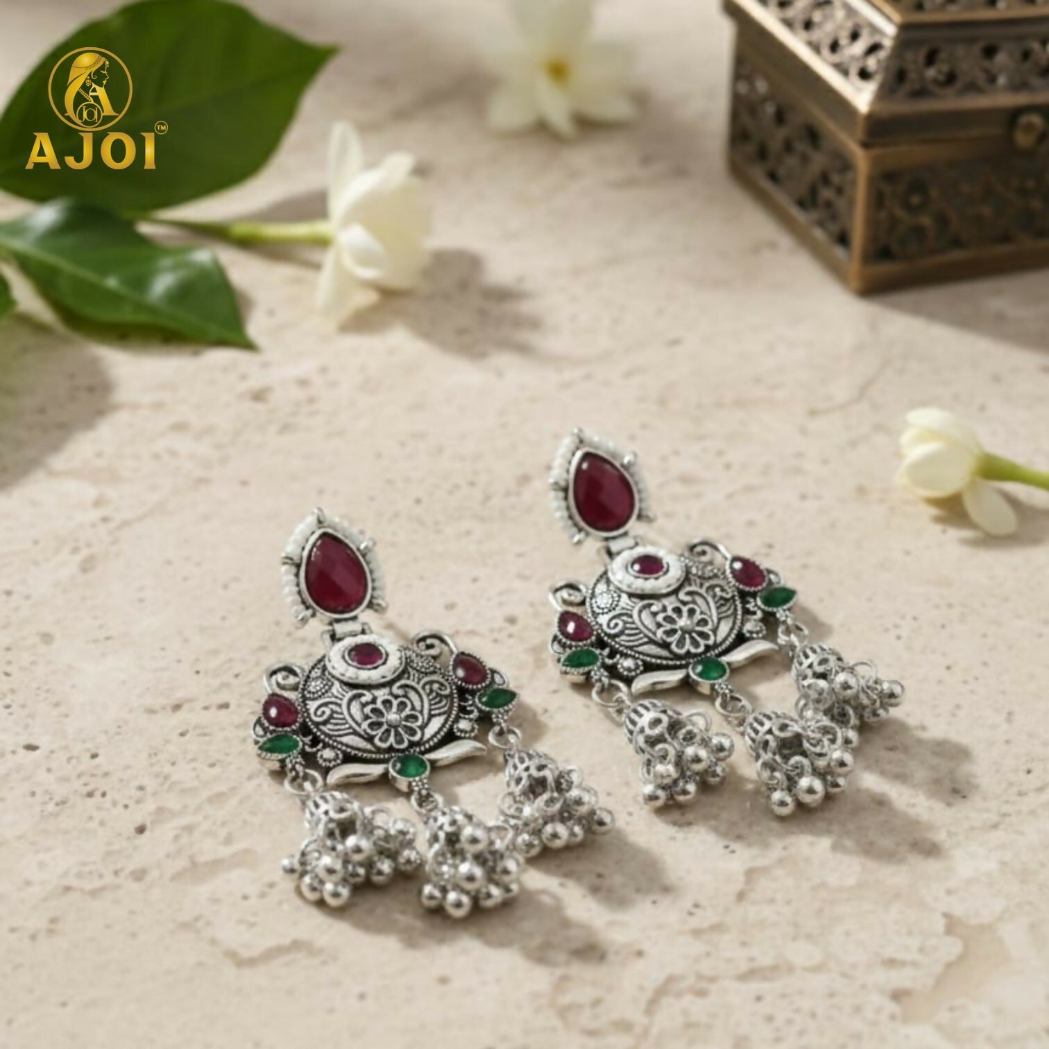 Premium Ethnic Ruby Chandbali Designer Earrings