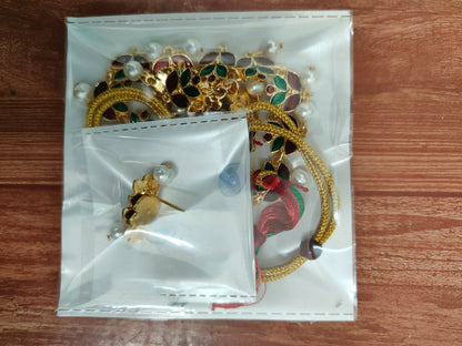 Rose Gold-Tone Bright Red & Green Enamel Lotus Choker Set