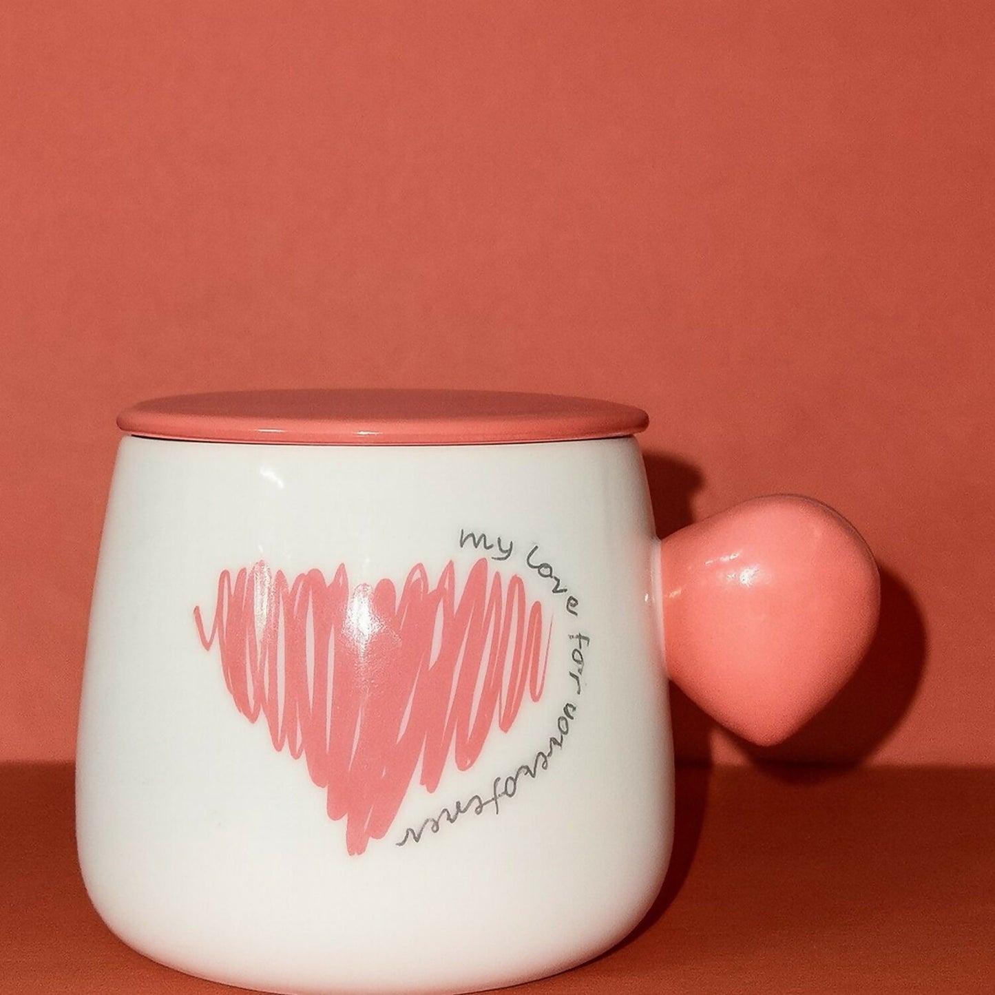 Cute Heart Handle Ceramic Mug with Lid | Premium Gift Mug for Coffee & Tea