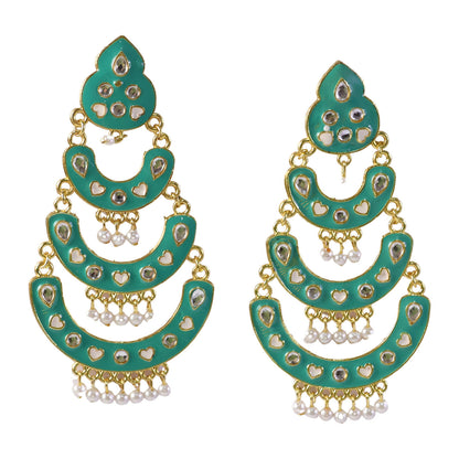 Pearl drop detail on Grand Sea Pista layered chandbali earrings