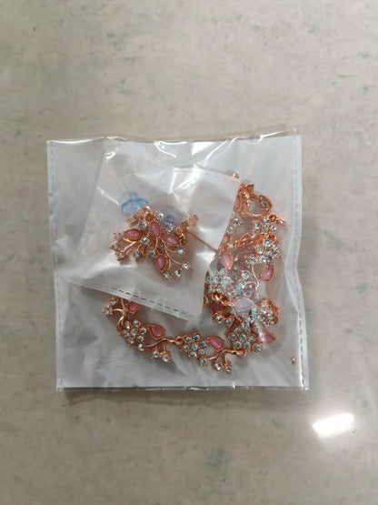 Rose Gold & Pink Enamel Floral Jewellery Set