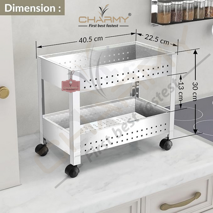 Stainless Steel 2-Tier Vegetable Storage Trolley Silver