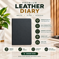 Classic Black Leather Diary for Daily Notes, Office Meetings and Personal Journaling