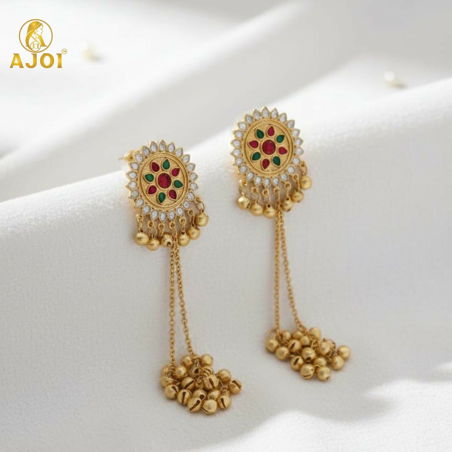 Royal Kashmiri Jhumka Drop Earrings with Kundan & Pearl Tassels–Luxury Earrings