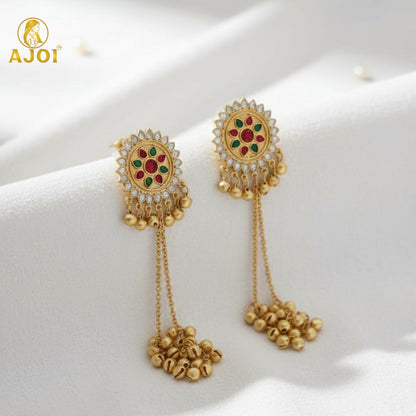 Royal Kashmiri Jhumka Drop Earrings with Kundan & Pearl Tassels–Luxury Earrings
