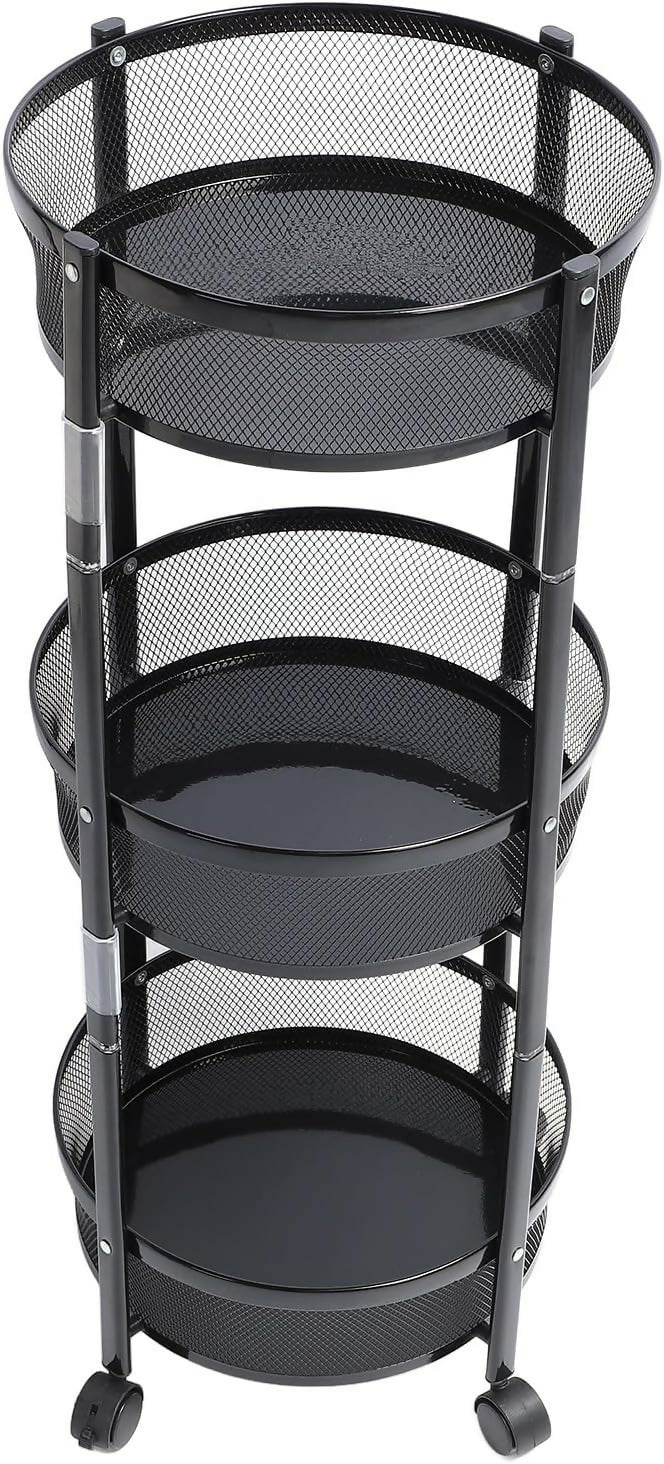 Collapsible 3-Tier Kitchen Trolley with Wheels | Foldable Metal Mesh Storage Rack | Heavy-Duty Vegetable & Fruit Basket Stand | Multipurpose Utility Cart for Home & Office