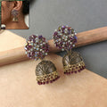 Jhumka Earrings – Traditional Golden Design with Purple Stones