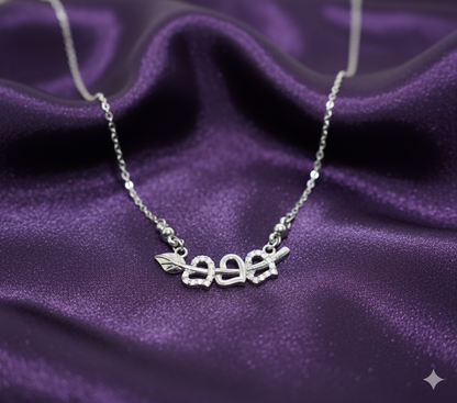 Cupid's Arrow necklace with silver tone double heart pendant and pave CZ stones