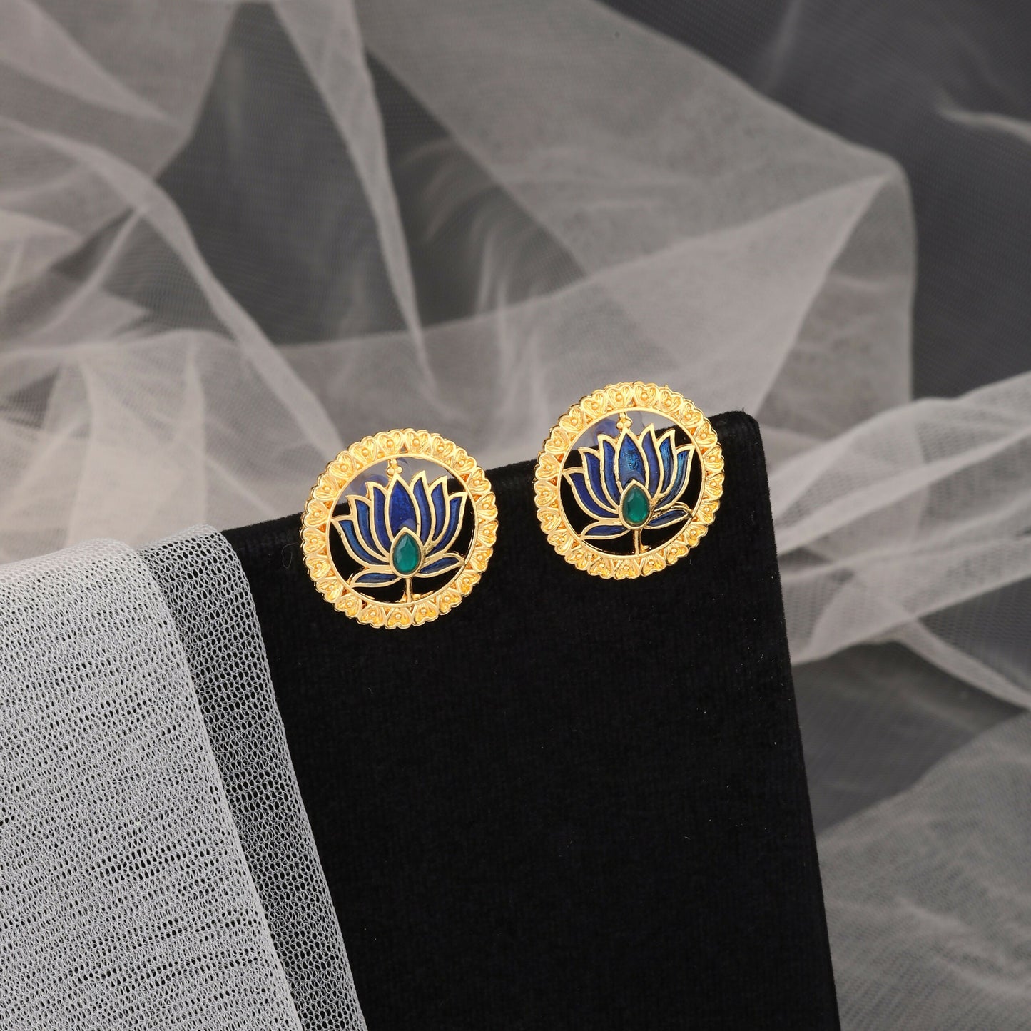 Bold Gold-Tone Blue-Green Mina Work Crystal & Pearl Choker Set