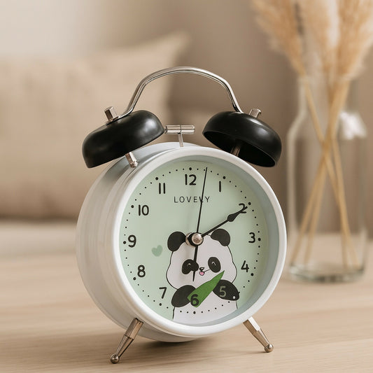 Cute Panda Alarm Clock for Kids Room, Silent Twin Bell Table Clock