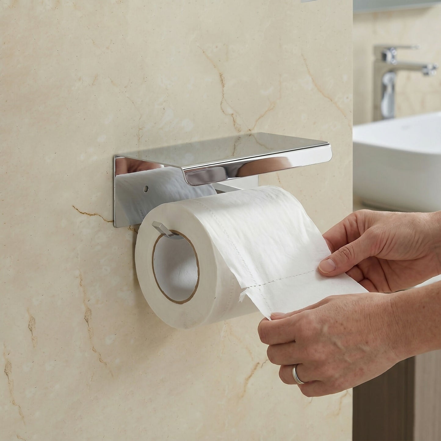 Modern stainless steel toilet paper holder for bathroom storage