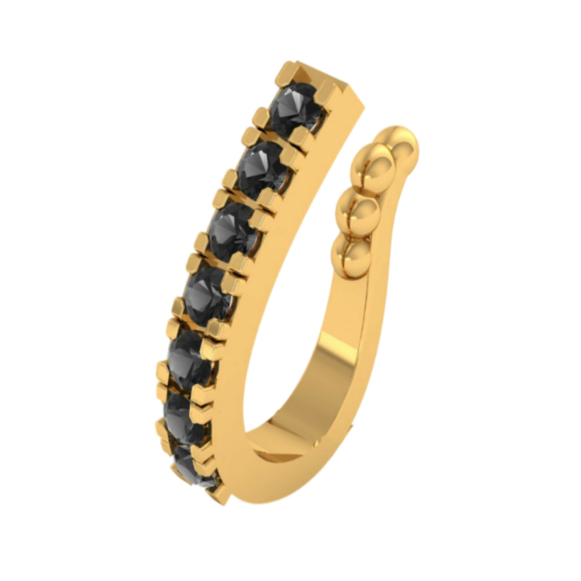 Black Crystal Line Nose Ring | Indian Style Gold Bar Nose Stud Combo Pack of 2