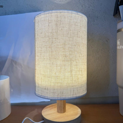 Modern Fabric Shade Table Lamp with Wooden Base for Bedroom & Living Room