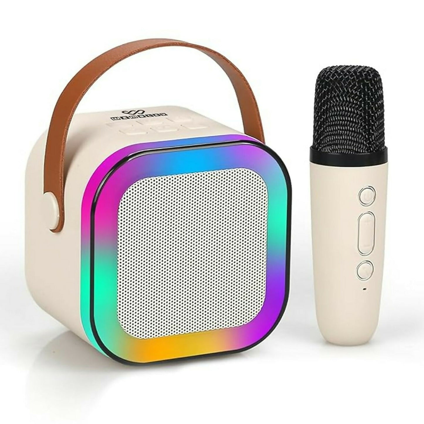 Portable karaoke speaker with wireless microphone and LED lights