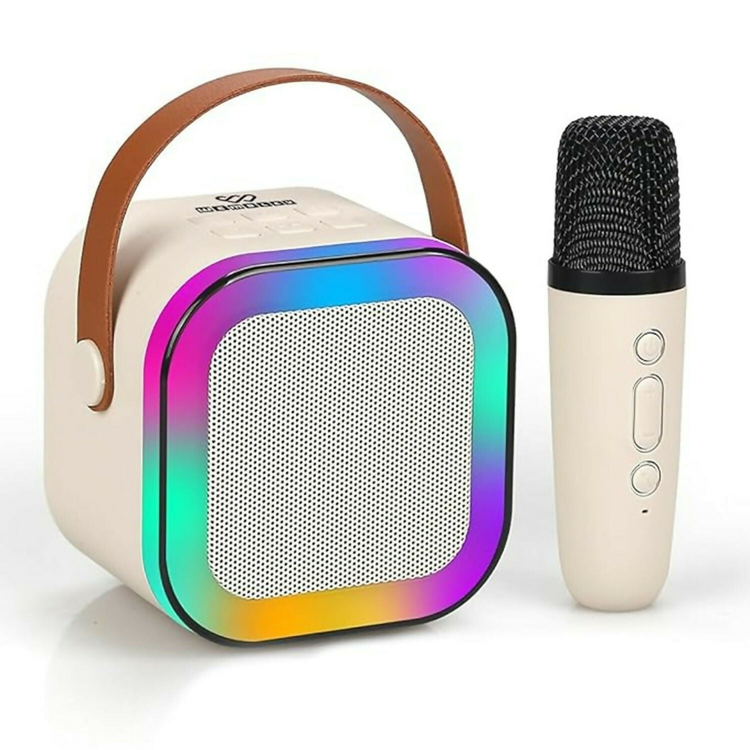 Portable karaoke speaker with wireless microphone and LED lights