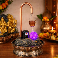 Shivling Water Fountain Indoor Showpiece LED Glass Ball Home Temple Decor Gift Item