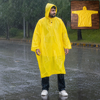 Reusable Waterproof Raincoat, Hooded Long Rain Poncho, Yellow (1 Pc)