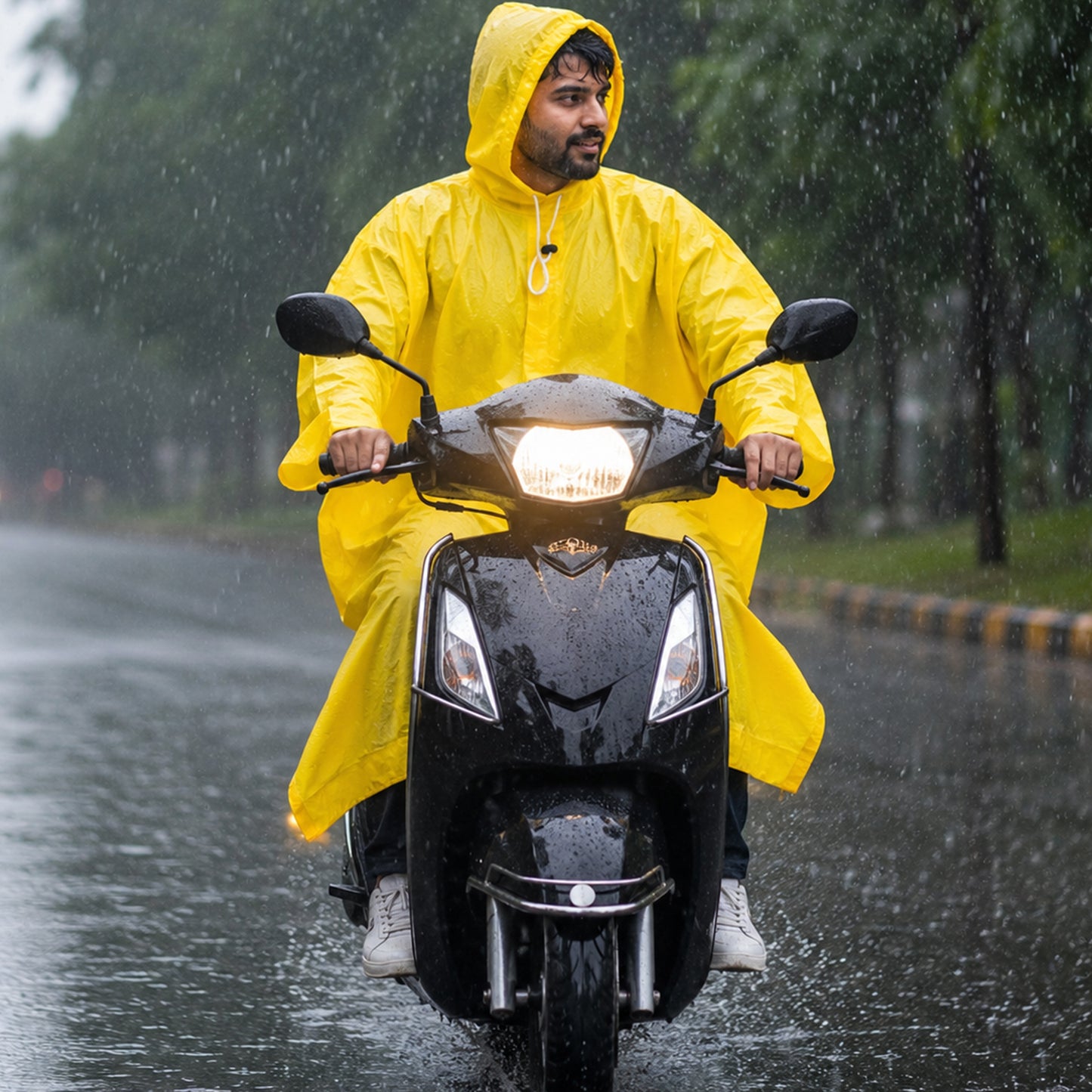 Reusable Waterproof Raincoat, Hooded Long Rain Poncho, Yellow (1 Pc)