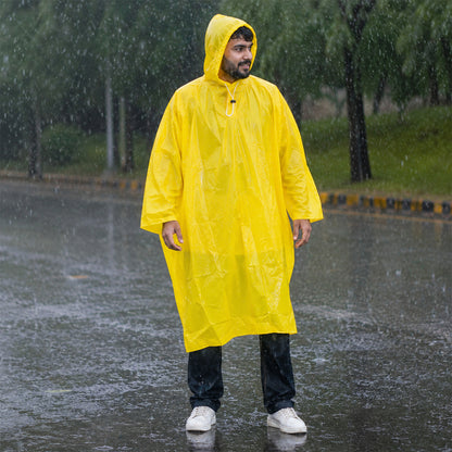 Reusable Waterproof Raincoat, Hooded Long Rain Poncho, Yellow (1 Pc)