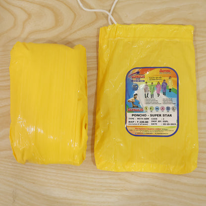 Reusable Waterproof Raincoat, Hooded Long Rain Poncho, Yellow (1 Pc)