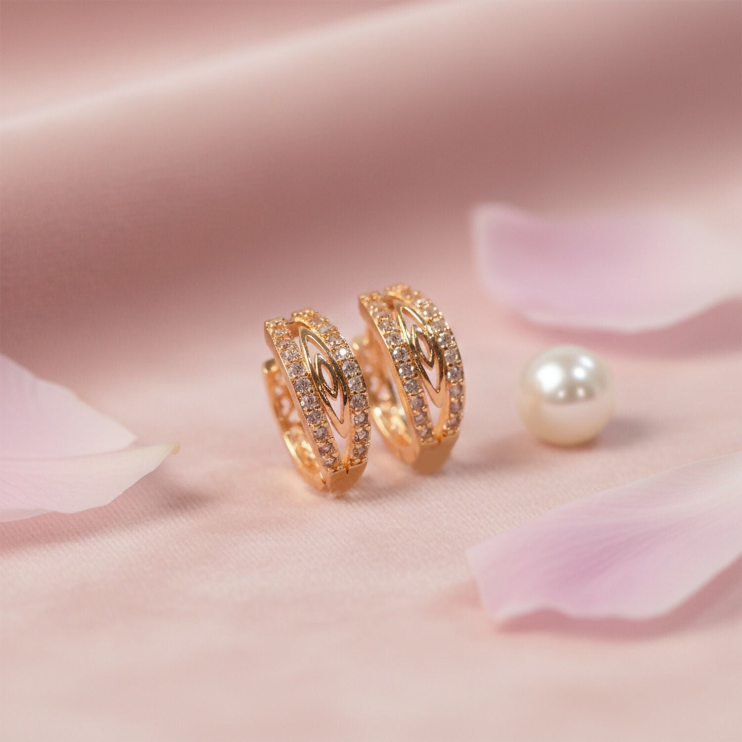 Elegant Gold-Tone CZ Studded Oval Hoop Earrings for Women & Girls