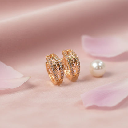 Elegant Gold-Tone CZ Studded Oval Hoop Earrings for Women & Girls