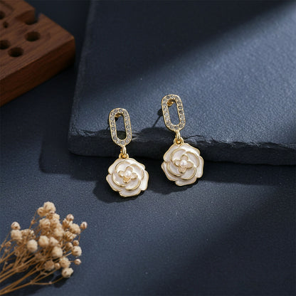 Luxury Korean Style Gold Plated Flower Drop Earrings for Women & Girls