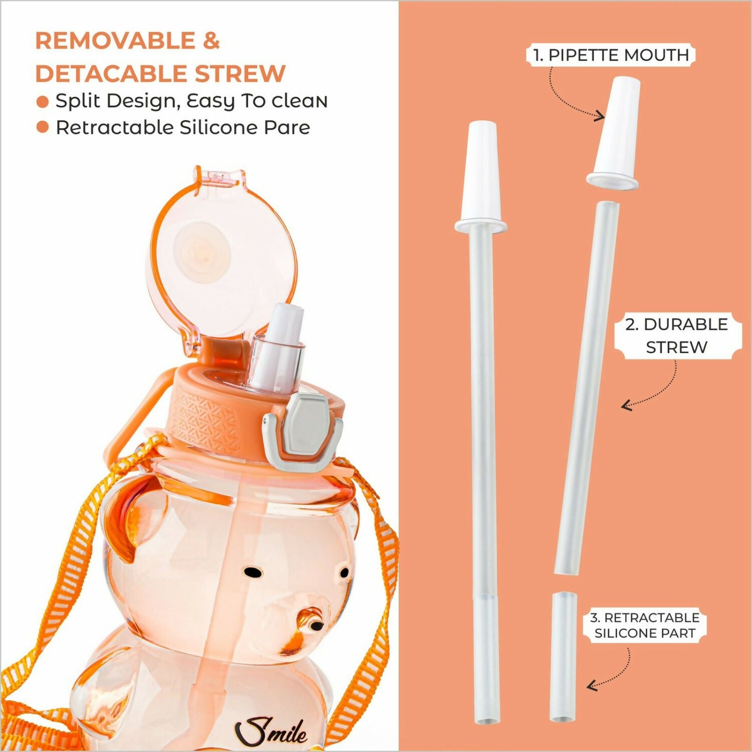 Teddy Cartoon Designer Water Bottle (Mix Color)