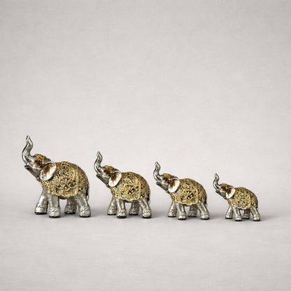 Silver Elephant Showpiece Set with Gold Detailing for Home Décor & Gifts