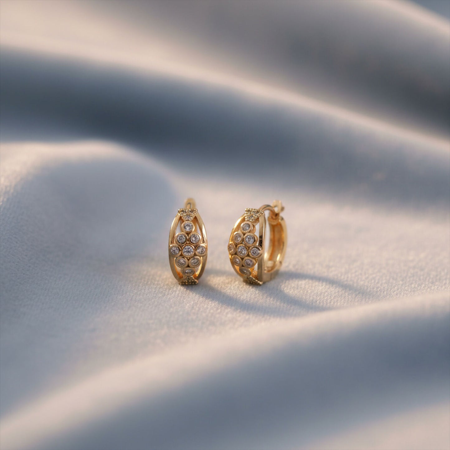 Elegant Crystal Cluster Hoop Earrings with Openwork Gold-Finish Design