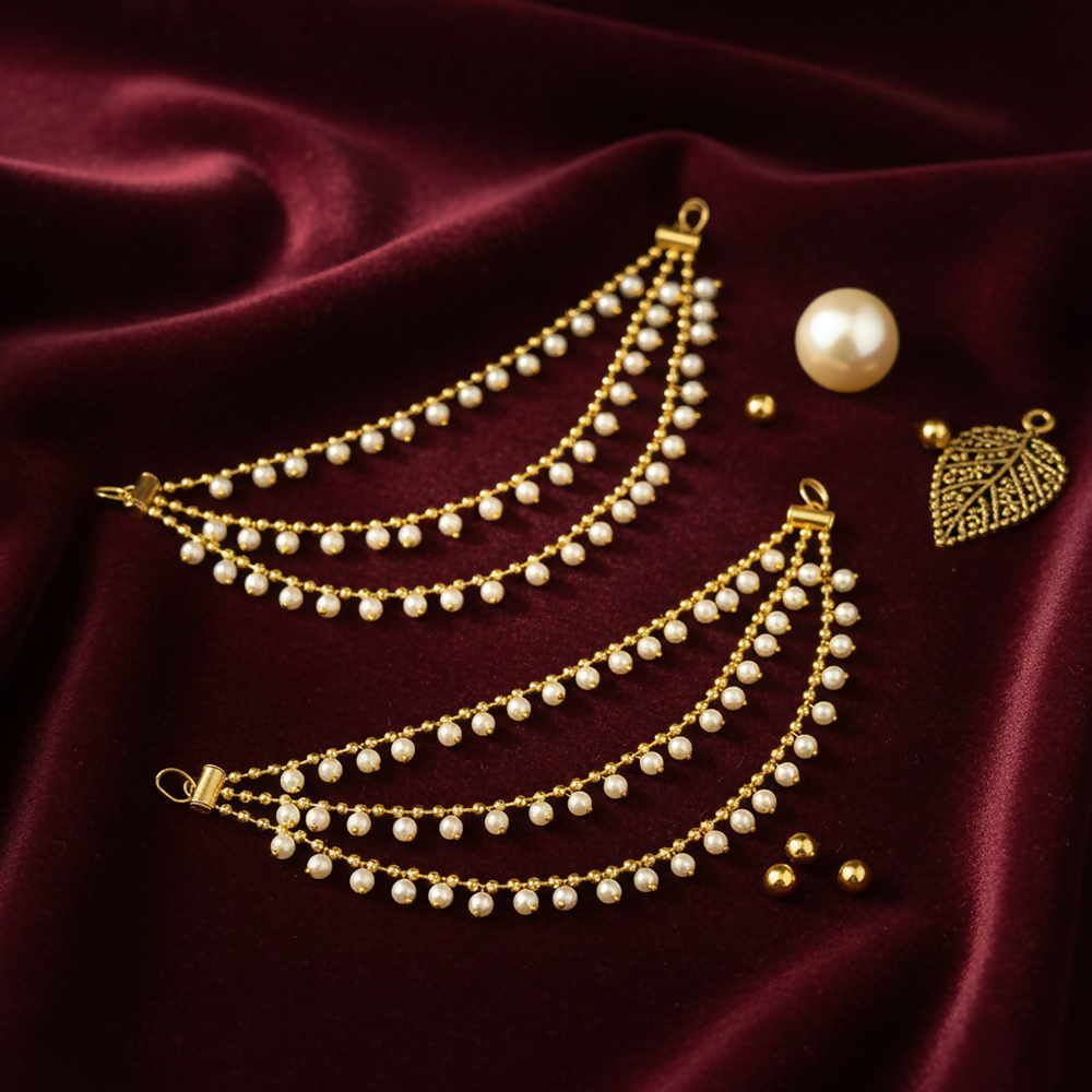 Traditional 3 Line Pearl Drop Kaan Chain gold finish front view