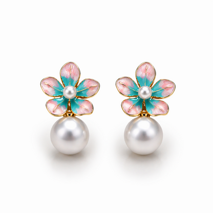 Elegant Floral Pearl Drop Earrings for Women Stylish Korean Design Jewelry