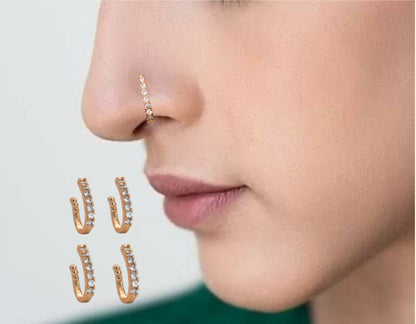 Rose Gold Plated CZ Stone Adjustable Nose Ring Set of 4
