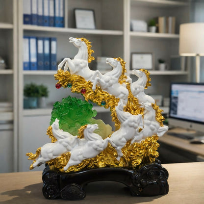 Seven Running Horses Statue Lucky Feng Shui Decor Showpiece