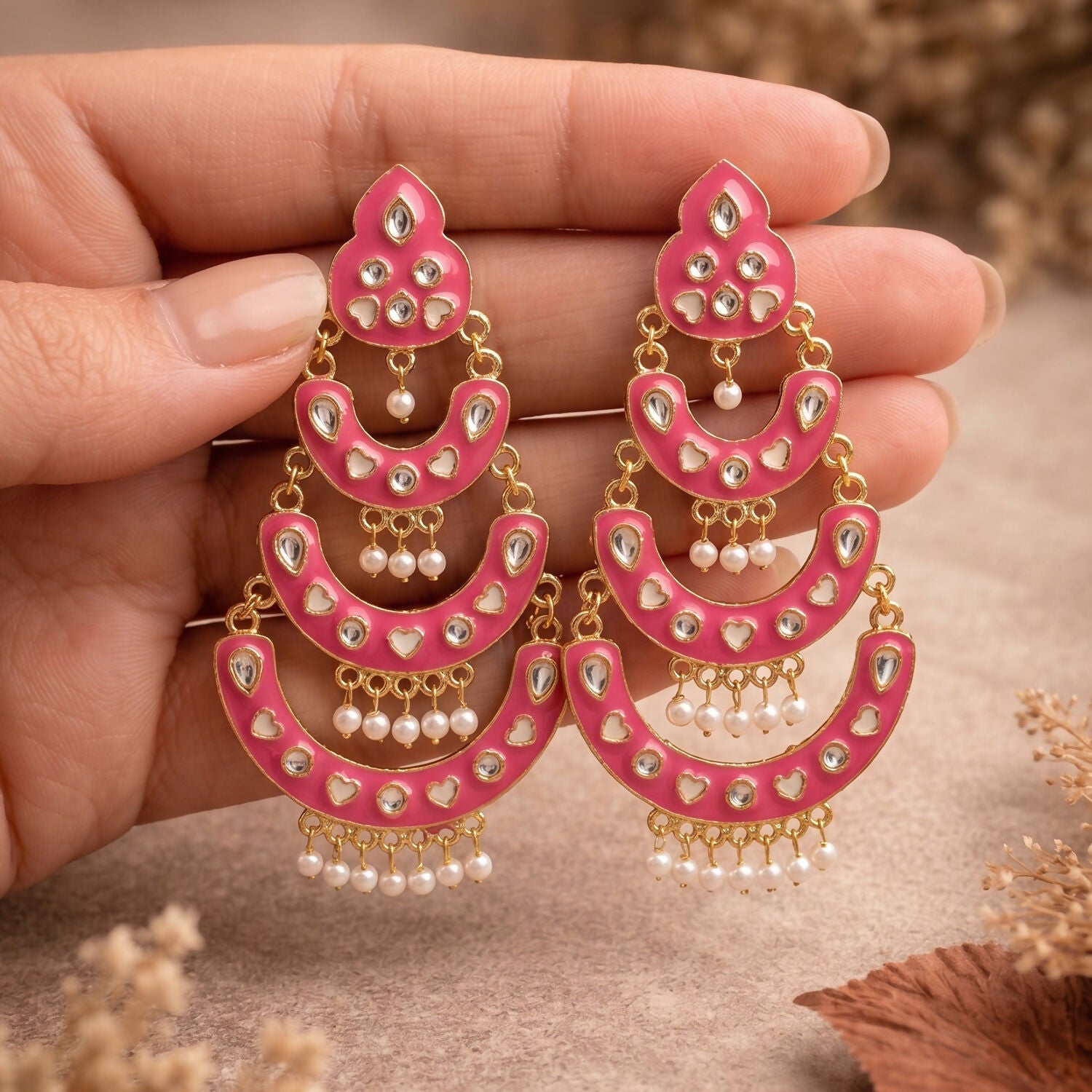 Black Layered Chandbali Earrings with Pearl Drops for Women