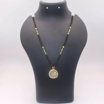 Gold-Plated AD Floral Circular Mangalsutra with Black Beads for women
