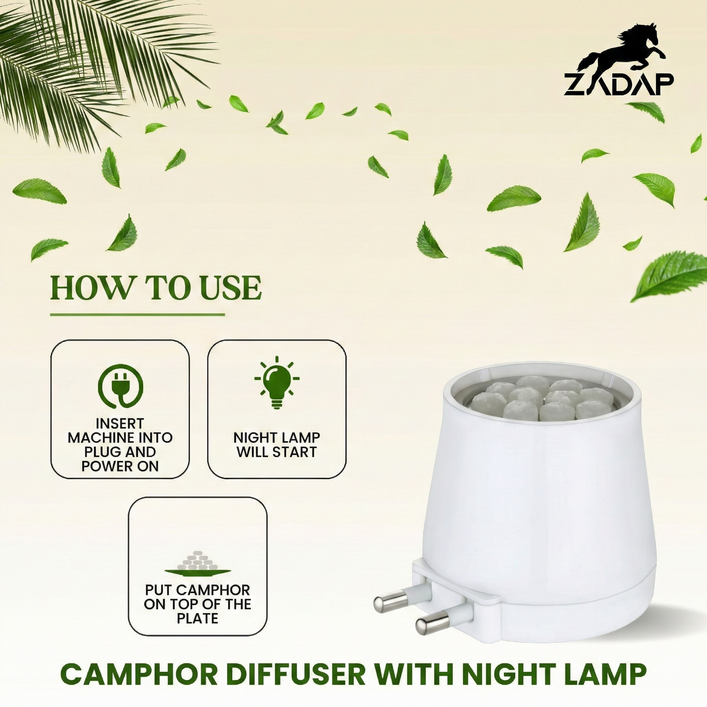 Zadap Wooden Kapoor Dani, Aroma Diffuser, Camphor Burner & Night Lamp