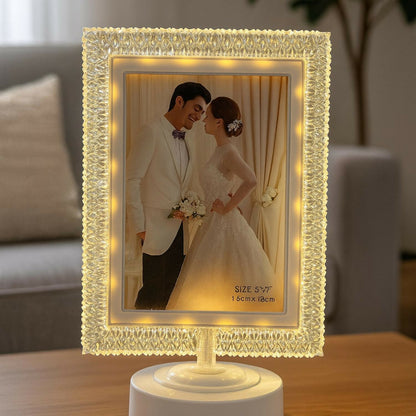 Premium LED Light Up Photo Frame for Table Decor | 5×7 Inch Crystal Border Tabletop Picture Frame with Warm White Lights | Wedding Photo Frame | Bedroom, Living Room, Office Decoration | Gifting for Anniversary, Birthday, Couple & Home Decor