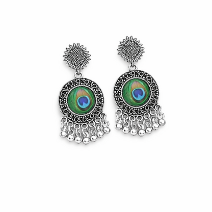 Traditional Oxidised Peacock Feather Jhumka Earings