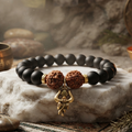Divine Trishul Damru Charm Bracelet with Rudraksha and Matte Black Beads