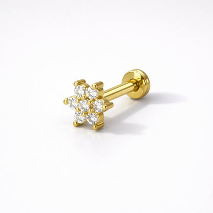 Elegant gold plated flat back nosepin stud with floral crystal cluster for women and girls