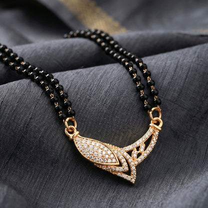 Rose Gold Finish Marquise Eye CZ Pendant with V-Frame Double Strand Mangalsutra