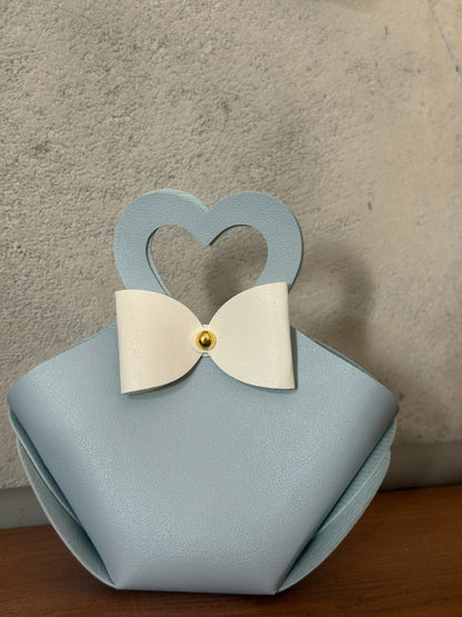 Blue Mini Handheld Bag for Women | Stylish Heart Handle Casual & Gift Purse