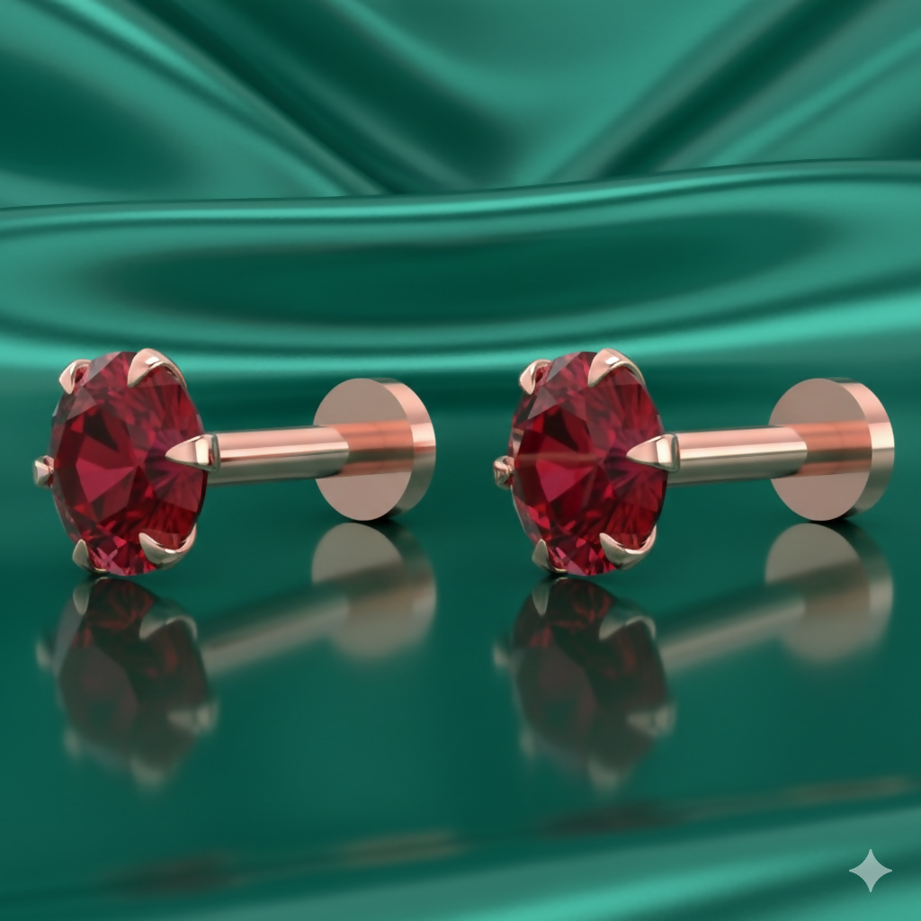 Flat back design of rose gold ruby nose stud for comfort and secure wear