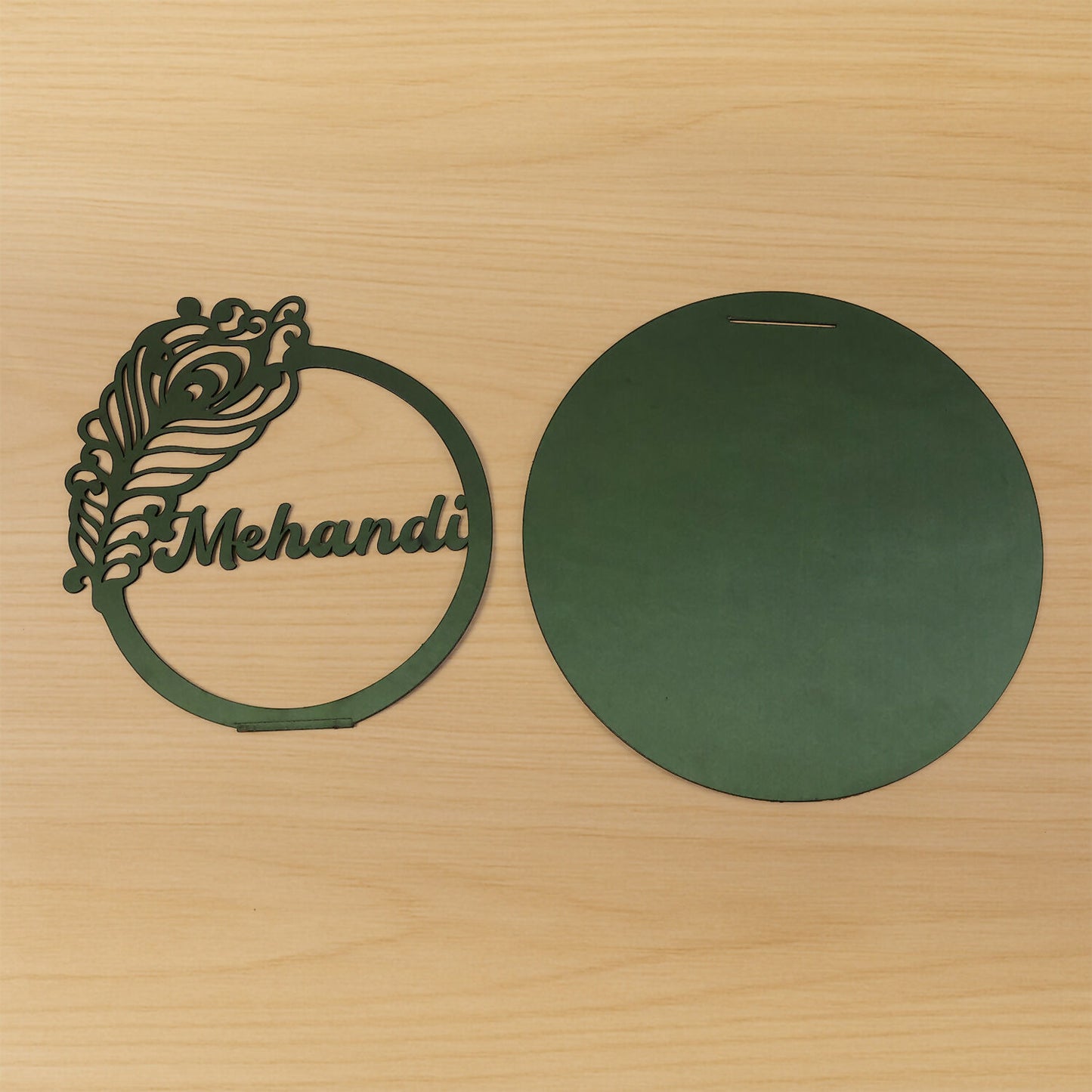 Mehendi Ceremony Tabletop Sign with Peacock Motif Elegant Wedding Decor Accent