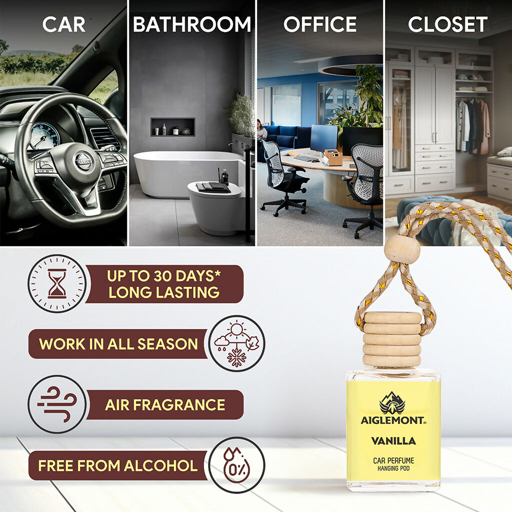 Aiglemont Vanilla Car Perfume Hanging Pod 10ml | Long-Lasting Car Air Freshener | Premium Car Interior Accessory