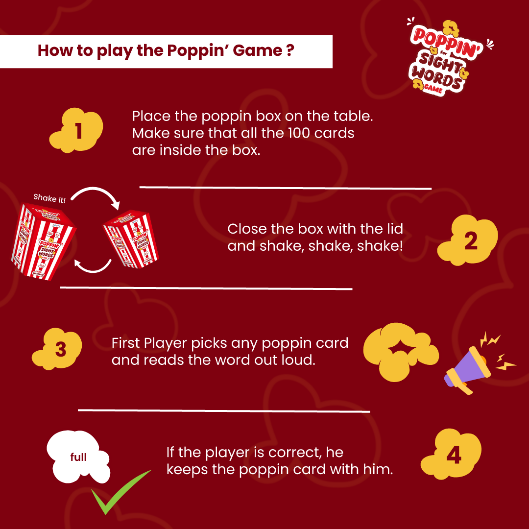 POPPIN FOR SIGHT WORDS GAME - AGE 4-6 (100 CARDBOARD PIECES)