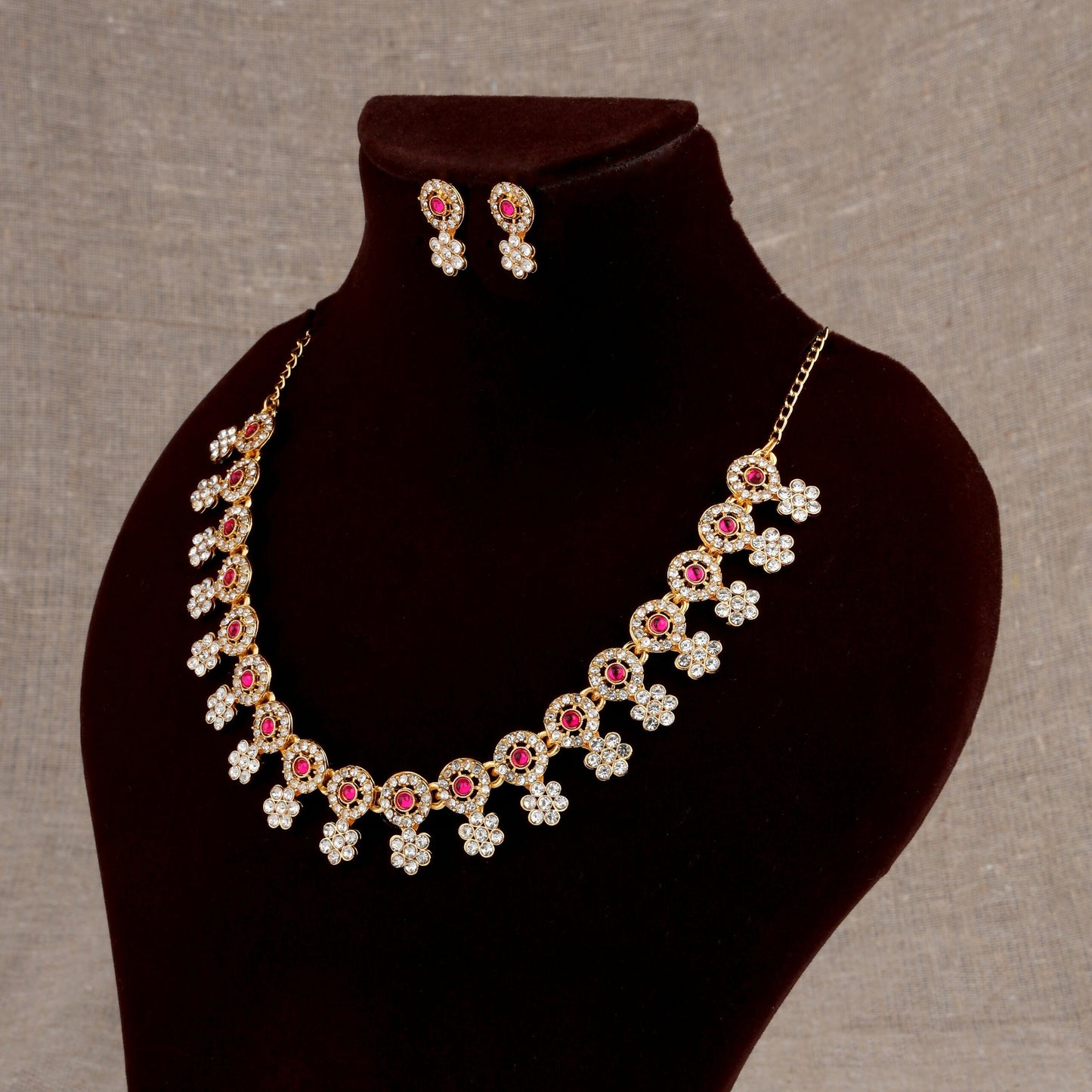 Elegant Floral Necklace & Earrings Set with Stone Accents